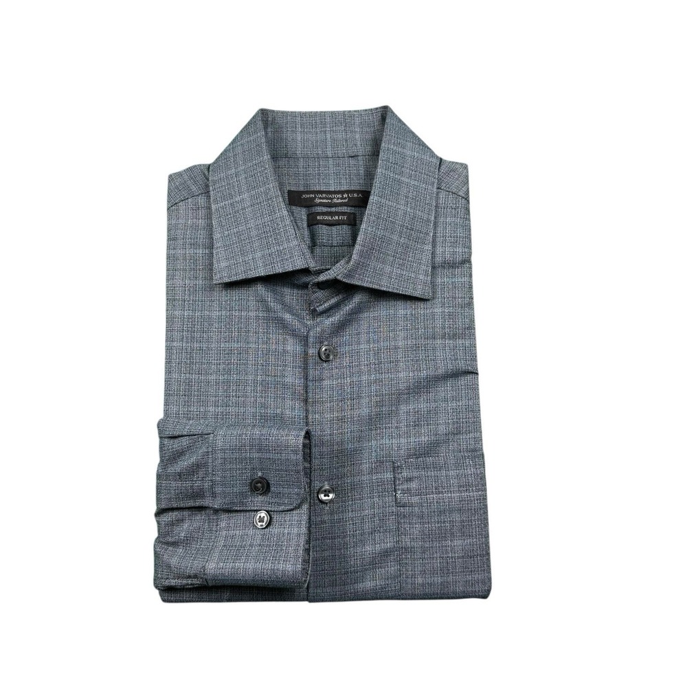 John Varvatos USA Gray Blue Woven Spread Collar Button Front Shirt 15.5 DW712V4B